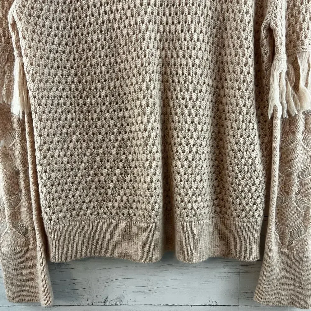 Tanya Taylor Naomi Open Knit Fringe Sweater Size‎ M